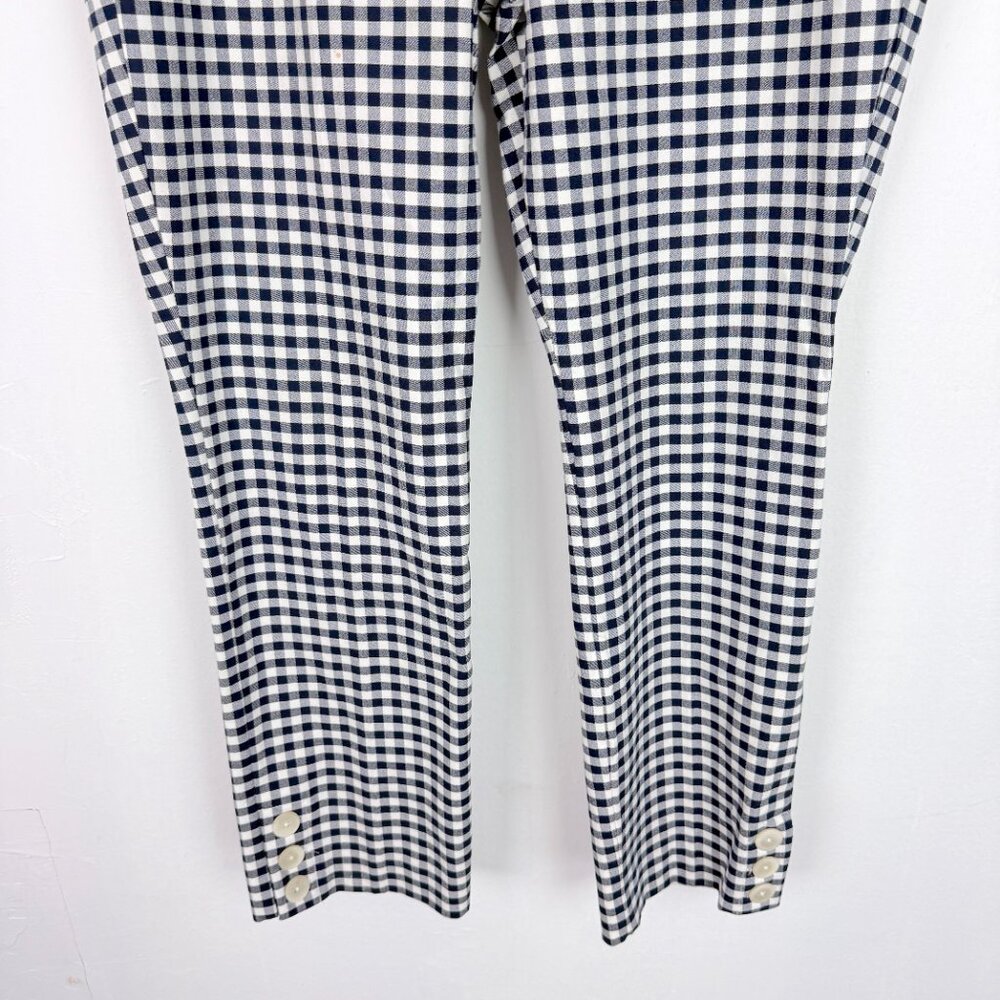 J. Crew Remi Pant Gingham Button Leg Navy White Size 16T 16 TALL EUC - Picture 4 of 12